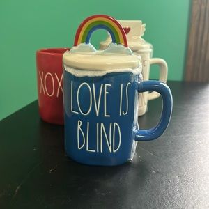 NWOT Rae Dunn”LOVE IS BLIND” with Rainbow Topper